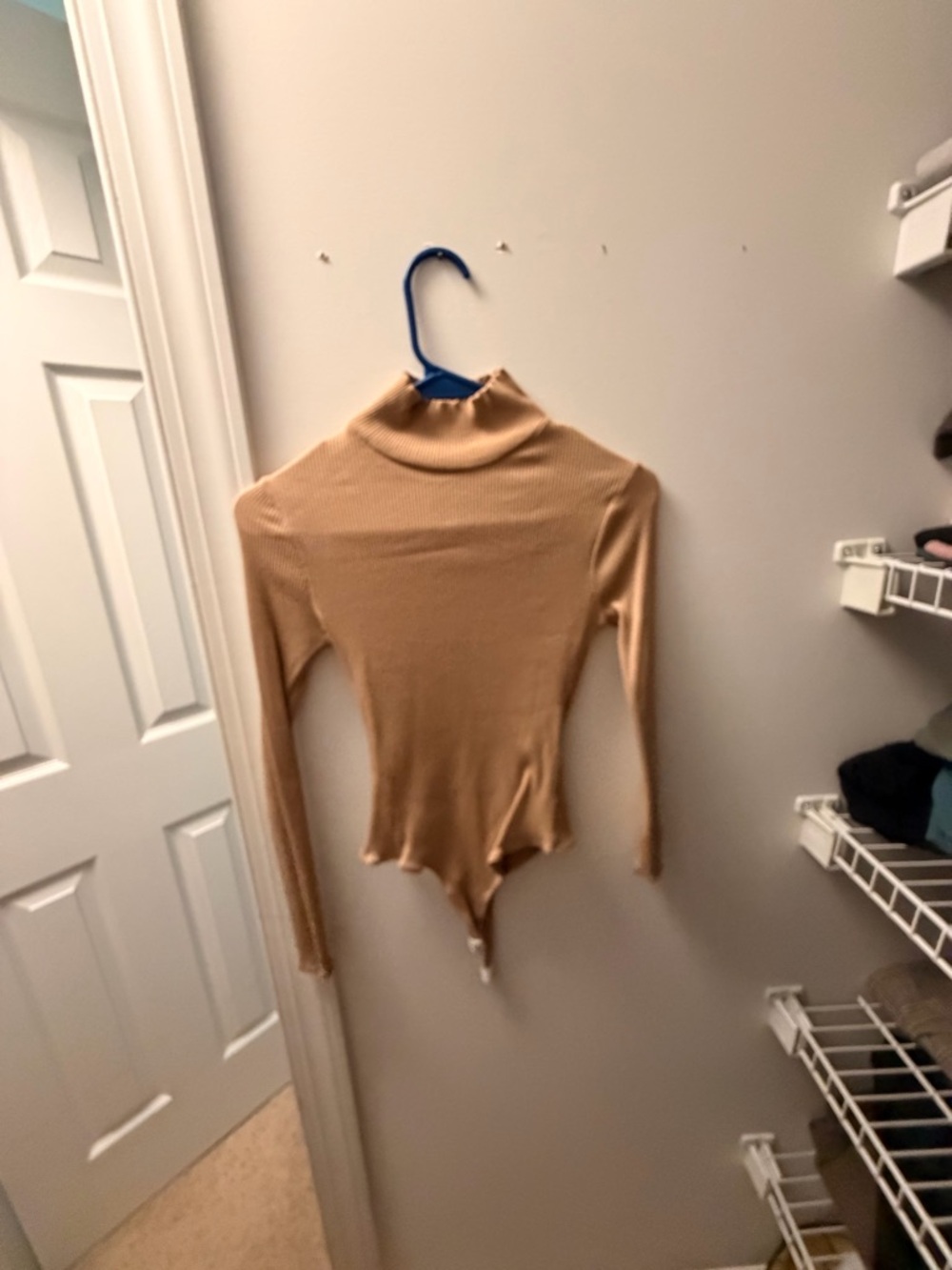 Lulu's Beige Ribbed Turtleneck Bodysuit Sweater